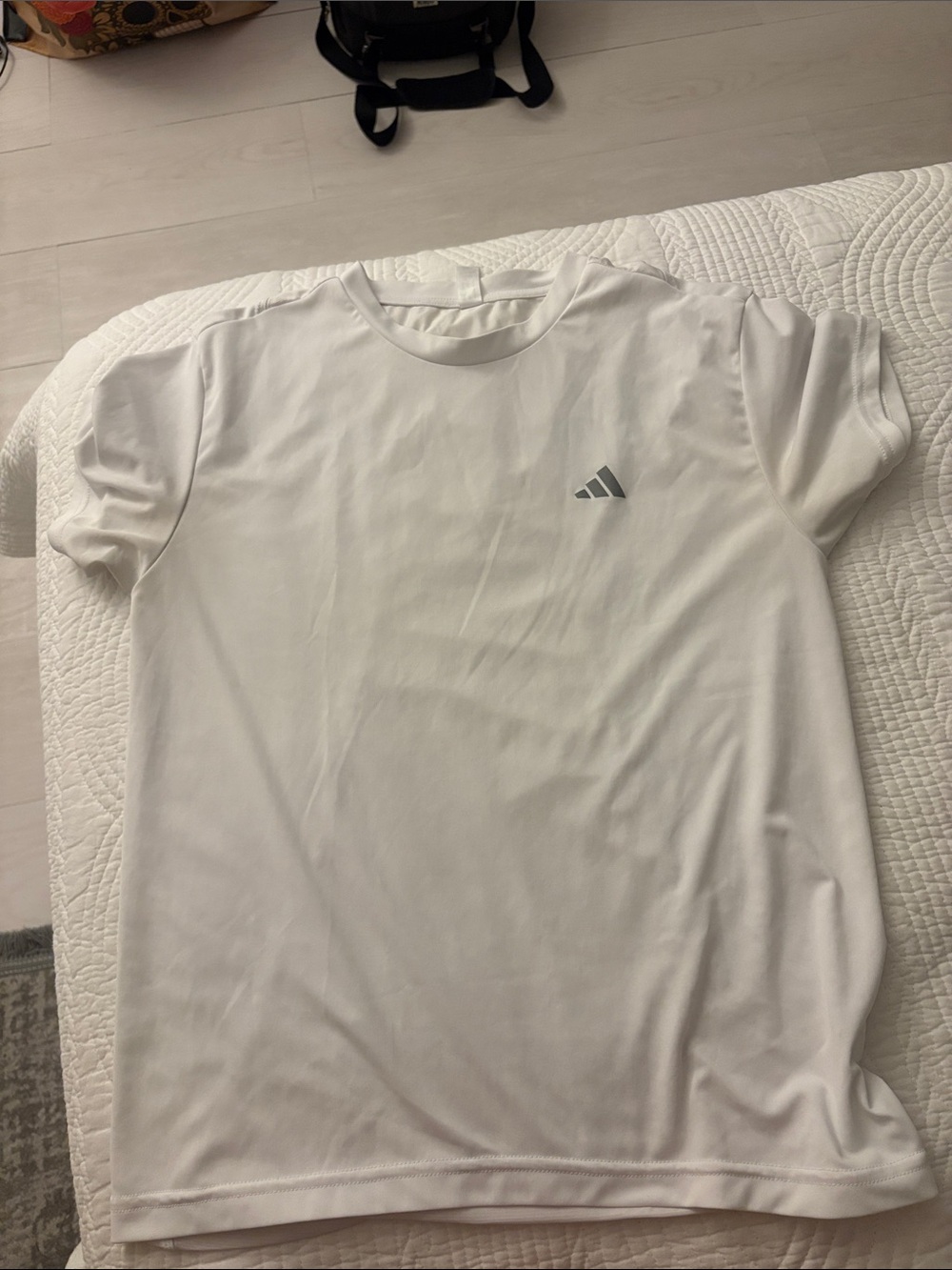adidas White Short Sleeve Athletic Tee with Small Logo